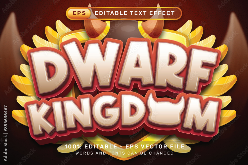 Poster dwarf kingdom 3d text effect and editable text effect with illustrations of viking helmets and shiel