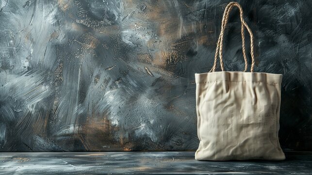 Gray background with copy space image featuring an eco shopping bag. Promotes environmental protection, zero waste, reuse, and campaigns like World Environment Day and Earth Day - Powered by Adobe