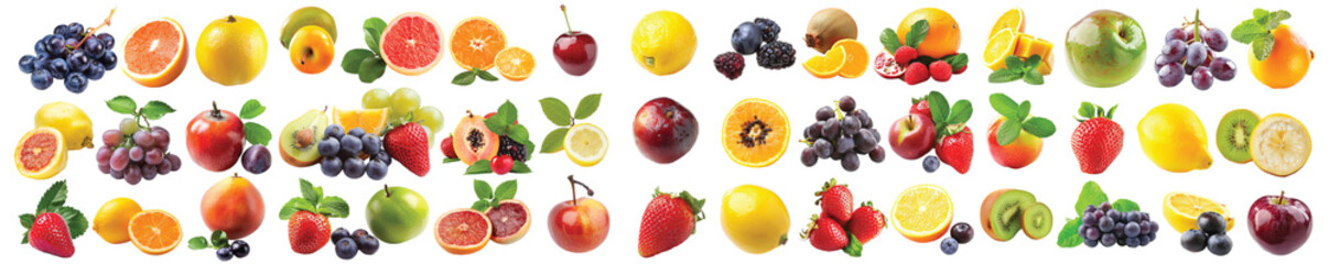 Pack of Mix fruits on transparent backdrop