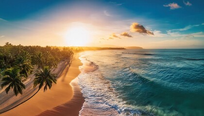 Gentle breeze carries salty air across the awakening beach. Sandpipers dart along the water's edge as sunlight dances on waves.
