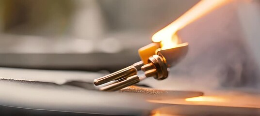 A short-circuited wire emits smoke and flames, posing a significant fire hazard. Immediate action is required to prevent further damage and ensure safety