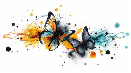  Two colorful butterflies with black, orange, and blue spots on their wings