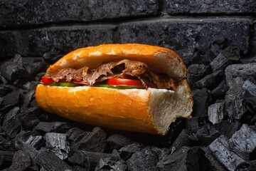 Turkish Doner Sandwich on Charcoal