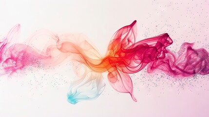 Fototapeta premium A diverse array of colorful smoke particles suspended against a white and pink backdrop, adorned with airborne bubbles