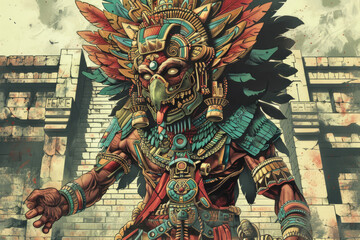 Obraz premium comic book illustration, tezcatlipoca, evil aztec god