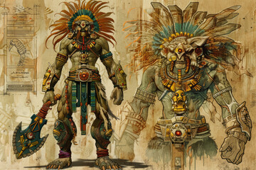 Fototapeta premium comic book illustration, tezcatlipoca, evil aztec god