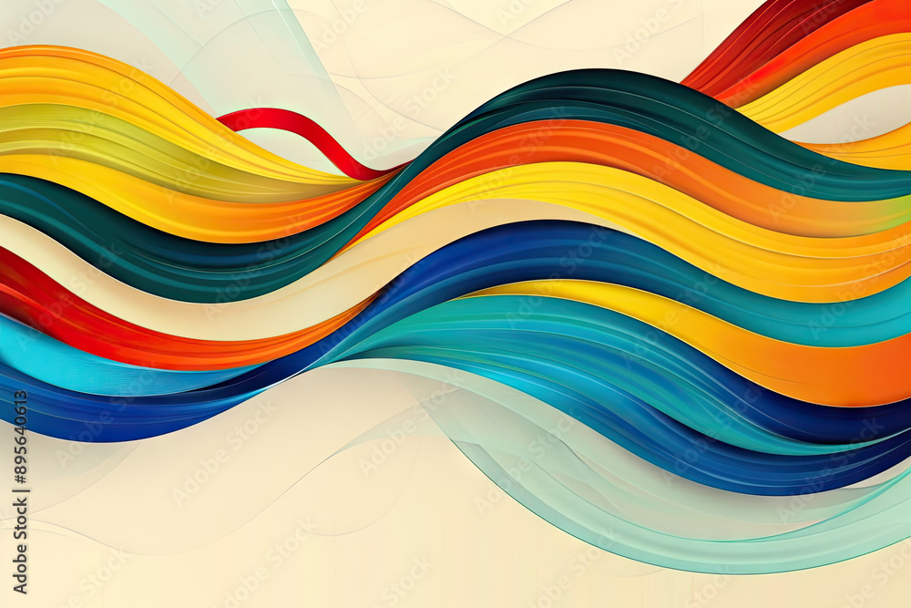 Poster design a striking and clean background with wavy rainbow lines symbolizing the olympic games
