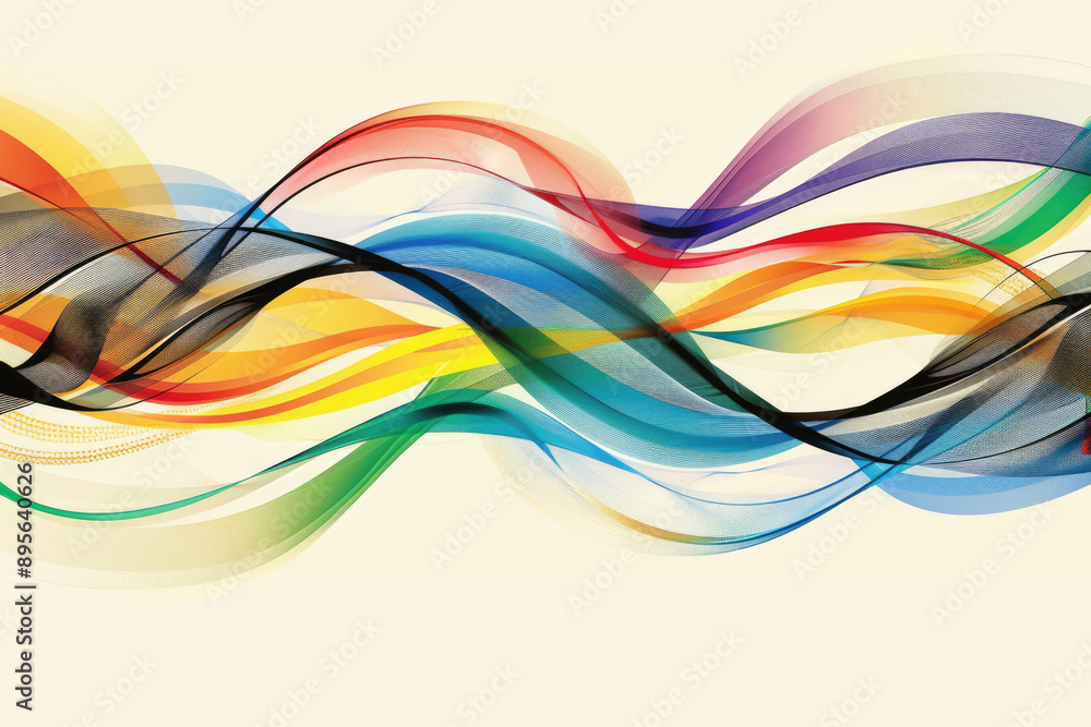 Poster design a striking and clean background with wavy rainbow lines symbolizing the olympic games