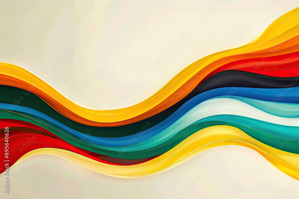 Poster design a striking and clean background with wavy rainbow lines symbolizing the olympic games