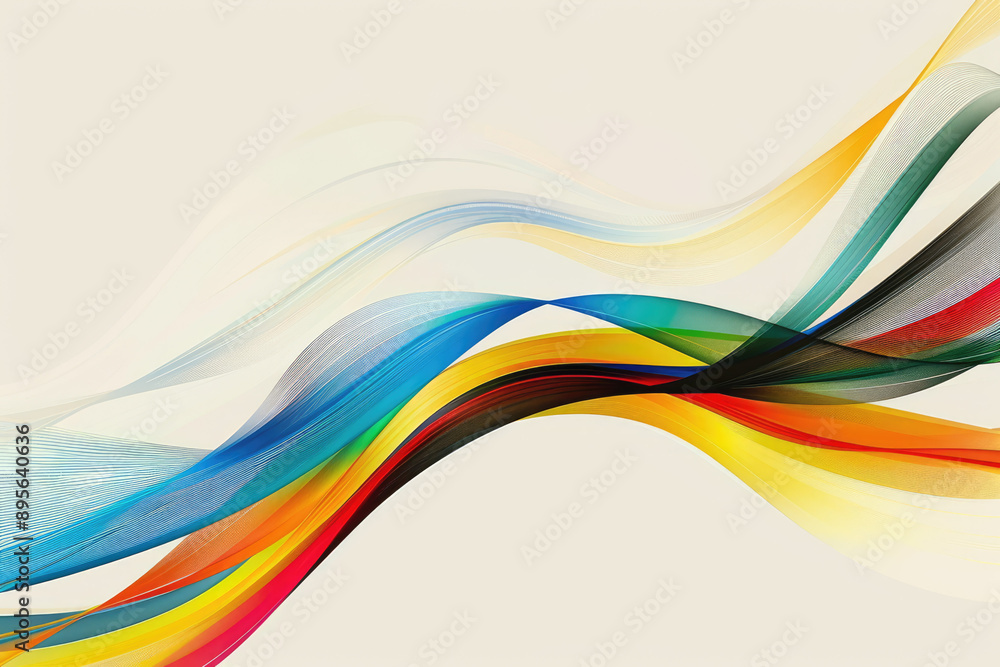 Poster design a striking and clean background with wavy rainbow lines symbolizing the olympic games