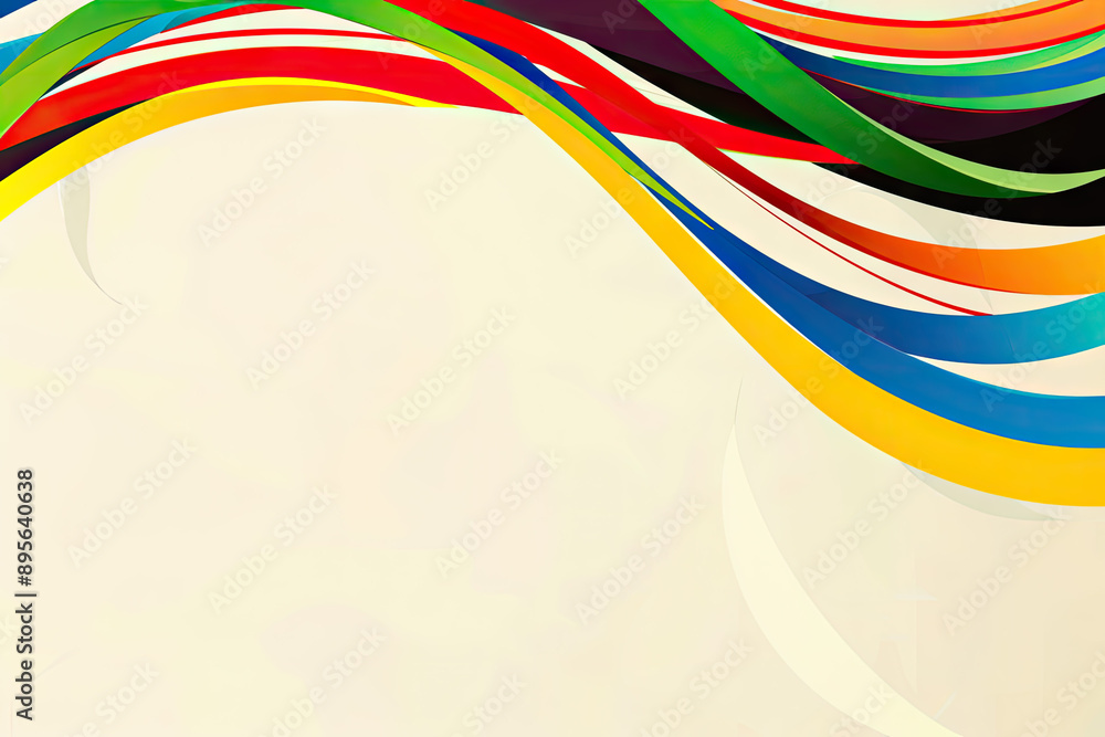 Poster design a striking and clean background with wavy rainbow lines symbolizing the olympic games