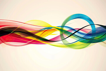 Design a striking and clean background with wavy rainbow lines symbolizing the Olympic Games