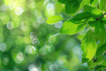 green leaves summer theme, soft focus light and bokeh effect
