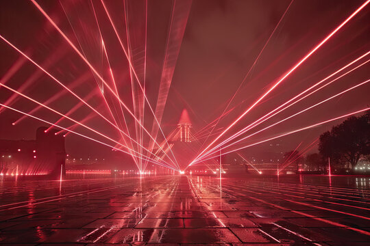 festival lightbeams, lazer show, smoke, pyro, huge concert nightime