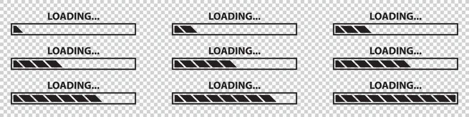 Loading Bar Icon Set - Vector Illustrations Isolated On Transparent Background
