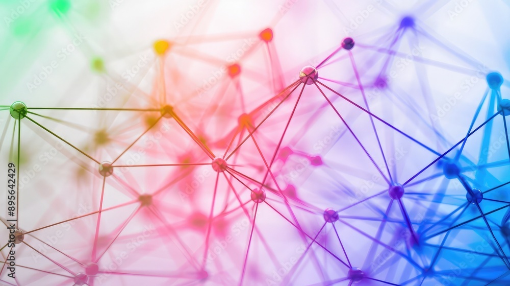 Poster a colorful representation of a global communication network with interconnected lines.