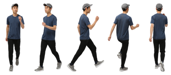 ウォーキング男性　人物切り抜き5アングル