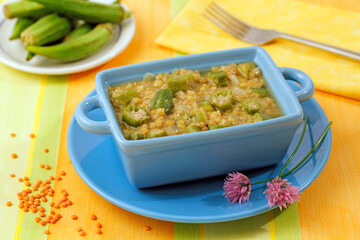 Lentils soup with okra.