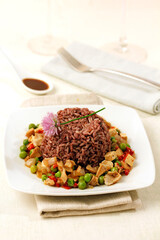 Mixed rices with tofu and mushrooms.