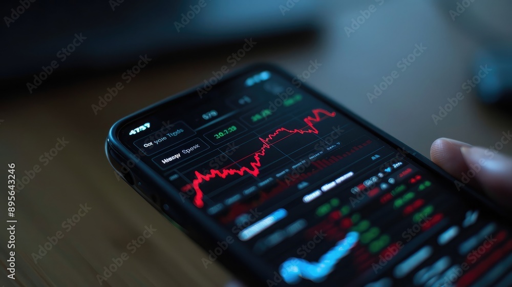 Poster a close-up of a smartphone with a stock market app open.