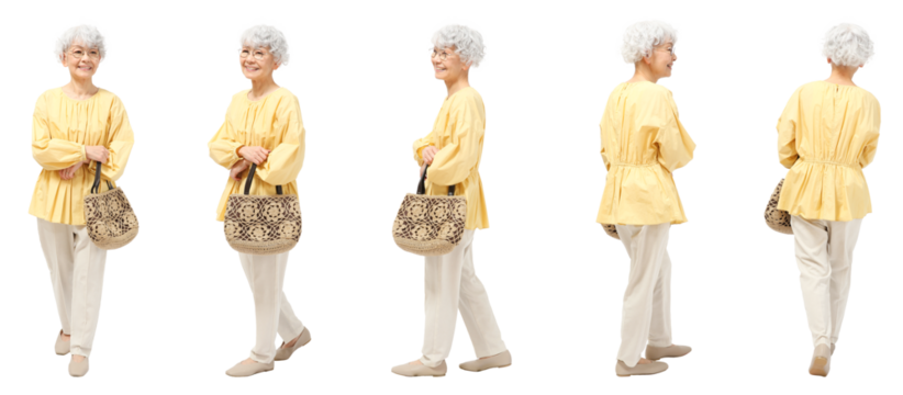 シニア女性　人物切り抜き5アングル