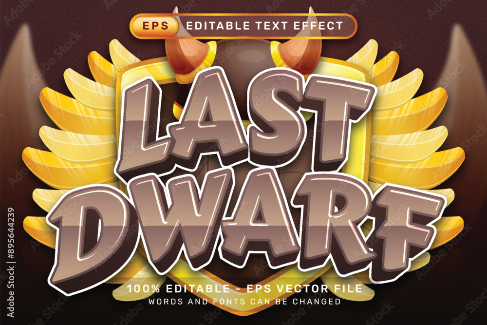 Poster last dwarf 3d text effect and editable text effect with illustrations of viking helmets and shields