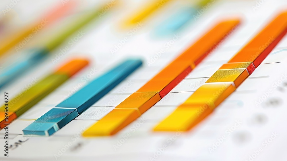 Poster a close-up of a business report with colorful bar and line graphs.