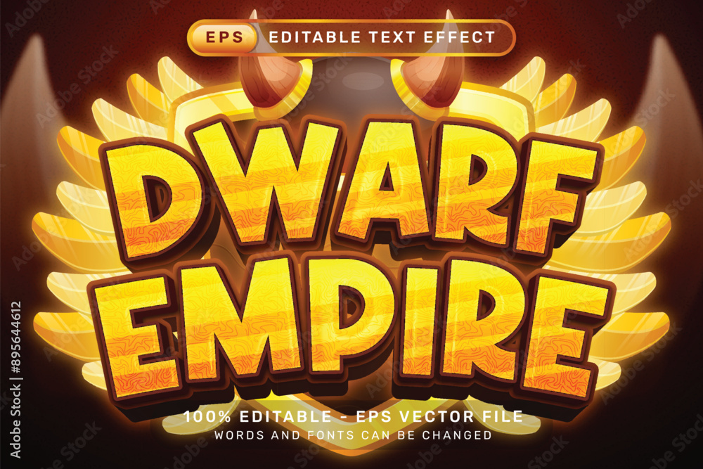 Poster dwarf empire 3d text effect and editable text effect with illustrations of viking helmets and shield