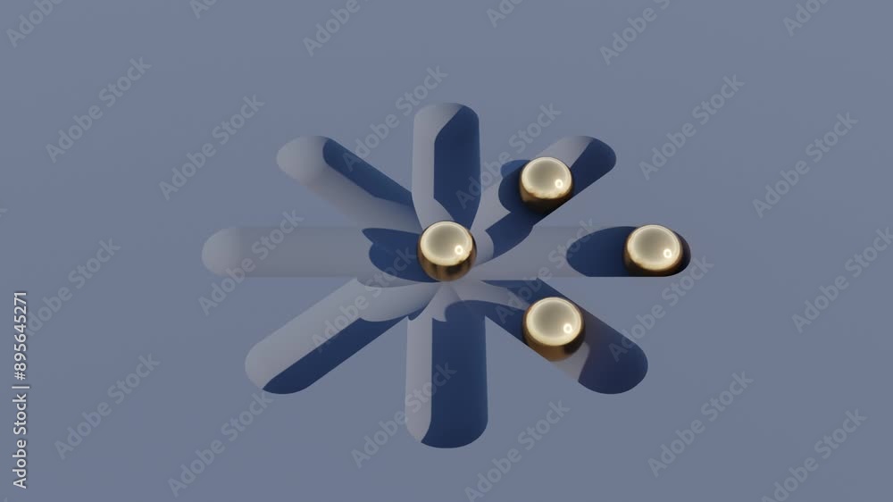 Poster abstract 3d animation of golden balls on dark surface for modern geometric design and dynamic motion