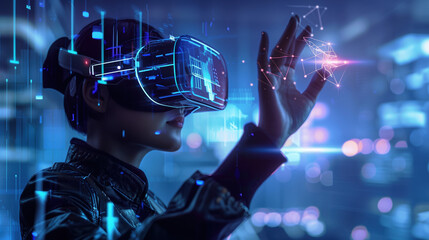 A cutting-edge virtual reality headset with holographic simulation previews and immersive gaming experiences, revolutionizing entertainment and education. 
