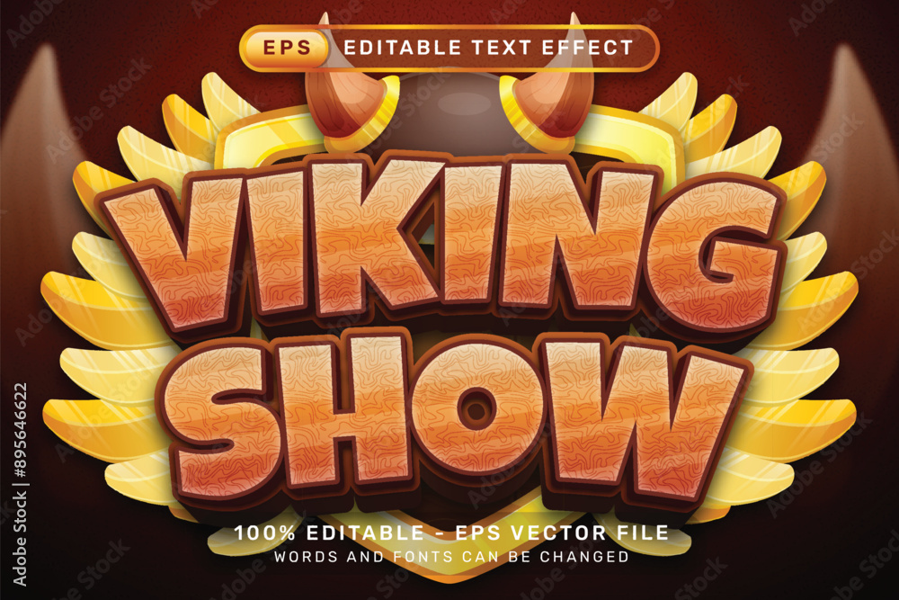 Poster viking show 3d text effect and editable text effect with illustrations of viking helmets and shields