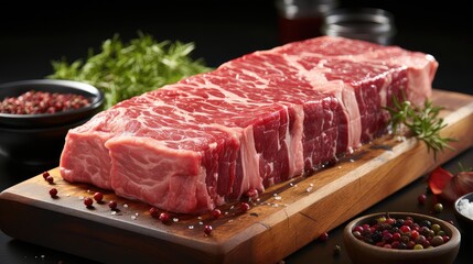 Fototapeta premium High angle beef on wooden board