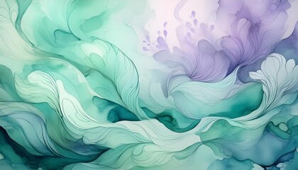 Obraz premium Abstract watercolor painting of flowing green and purple hues