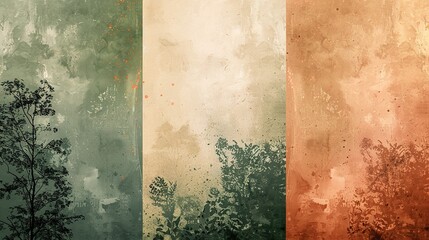 Abstract Triptych of Nature-Inspired Textured Panels with Trees