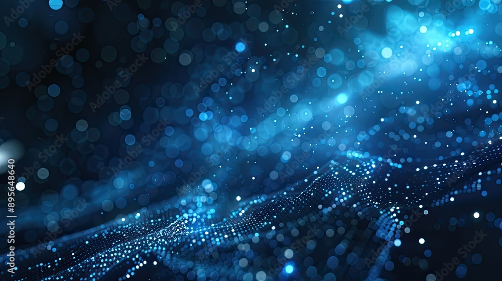 Poster abstract blue light with technology particles and points mesh, creating a modern digital background