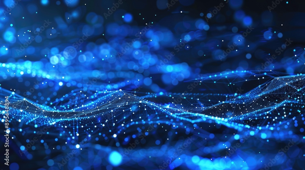 Poster abstract mesh of technology particles and points, illuminated by blue light, modern digital backgrou