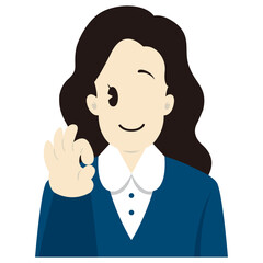 OKサインを出すビジネスパーソンの女性　おしゃれなベクターイラスト