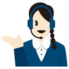 笑顔で応答、ご案内をするコールセンターのオペレーター（女性）　おしゃれなベクターイラスト