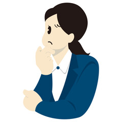 顎に手を当てて考え込むビジネスパーソンの女性　おしゃれなベクターイラスト