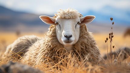 Obraz premium Isolated dike sheep is looking