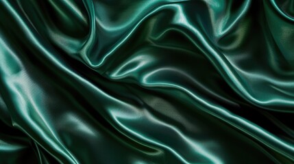 Obraz premium Dark green silk satin fabric with shiny surface and gentle folds, providing an elegant backdrop for Valentine, Christmas, or holiday designs
