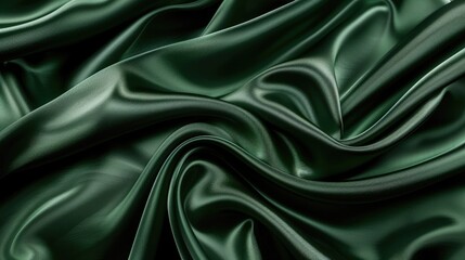 Obraz premium Dark green silk satin fabric with shiny surface and gentle folds, providing an elegant backdrop for Valentine, Christmas, or holiday designs
