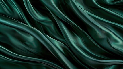 Obraz premium Dark green silk satin with a lustrous sheen and flowing folds, perfect for sophisticated backgrounds and holiday-themed web banners