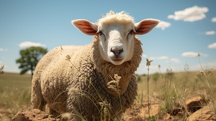 Obraz premium Isolated dike sheep is looking