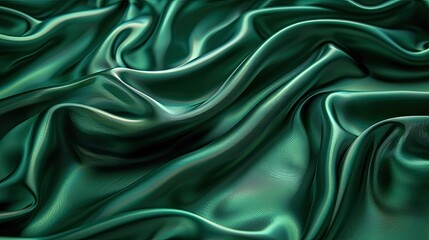 Fototapeta premium Glossy dark green silk satin with wavy folds, elegant and versatile background ideal for festive web banners and holiday designs