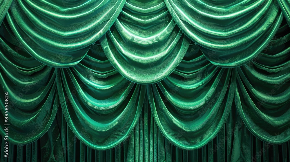 Poster green theatre curtain with deep texture, creating an elegant and dramatic backdrop for performance a