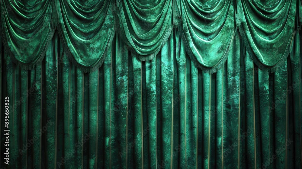 Poster green theatre curtain with deep texture, creating an elegant and dramatic backdrop for performance a