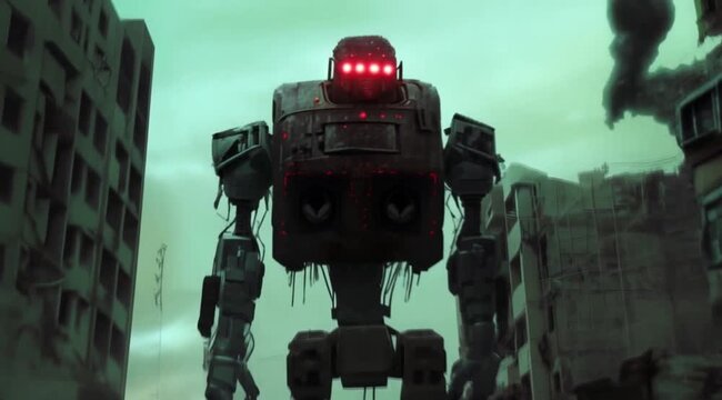 Giant mecha monster robot scene, Take the video going around the object