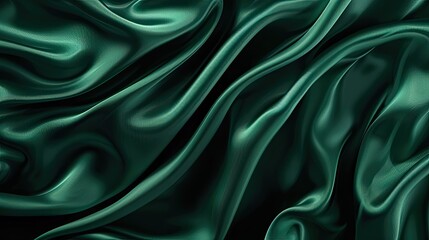 Obraz premium Luxurious dark green silk satin with a glossy surface and wavy texture, perfect for creating elegant Valentine, Christmas, or holiday web banners