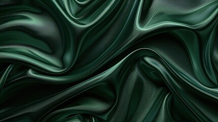 Fototapeta premium Smooth dark green satin with shiny surface and wavy texture, elegant background suitable for Valentine, Christmas, or holiday web design